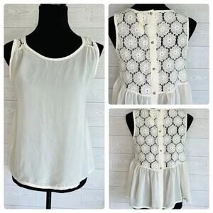 Bee Stitched cream sheer sleeveless top with back lace panel Size Small